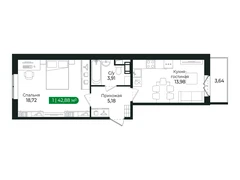 1-ком, 42.88 кв.м., 3/8эт.