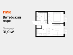 1-ком, 31.90 кв.м., 3/12эт.